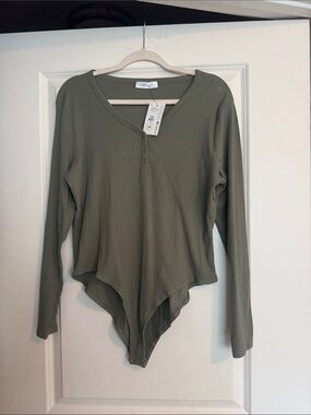 Primark Olive Green Long-Sleeve Henley Bodysuit